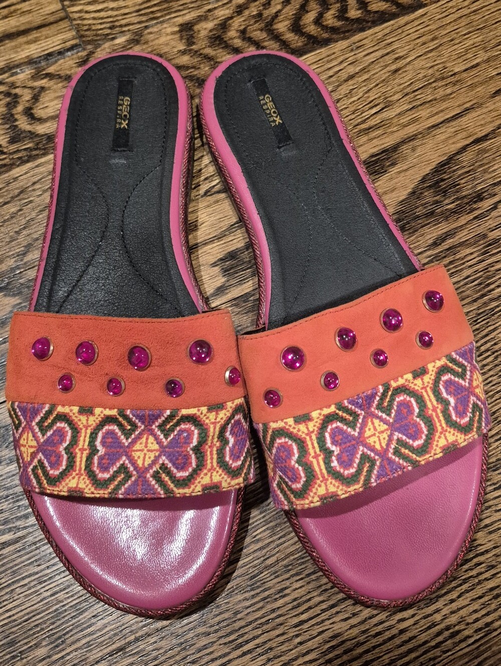 Geox Pink and Orange Embellished Slide Sandals 9M Or 40 Euro